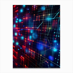 Abstract Digital Background With Interconnected Lines, Dots, And Glowing Elements In Red And Blue Hues Canvas Print