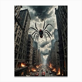 The Towering Beast: The Giant Spider Climactic Skyscraper Battle Canvas Print