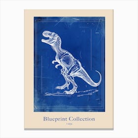 T Rex Blue Print Inspired 4 Poster Canvas Print