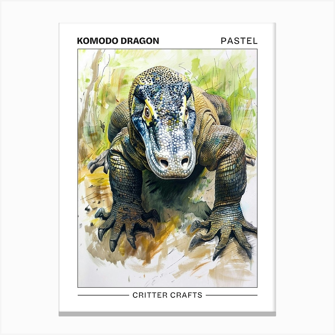 Komodo Dragon Pastel Watercolour 2 Poster Canvas Print by Critter Crafts