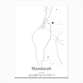 Mandurah,Australia Minimalist Map Canvas Print