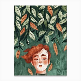 Illustration Of A Girl With Leaves 5 Canvas Print