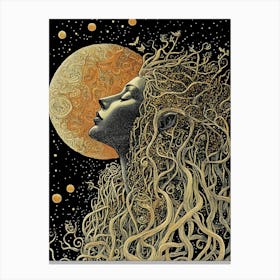 Moon And The Woman Canvas Print