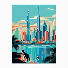 Dubai, United Arab Emirates Skyline With A Cat 2 Canvas Print