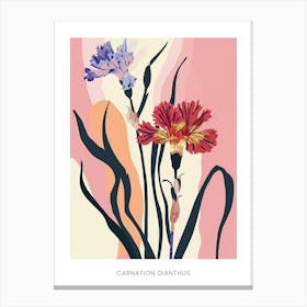 Colourful Flower Illustration Poster Carnation Dianthus 1 Canvas Print
