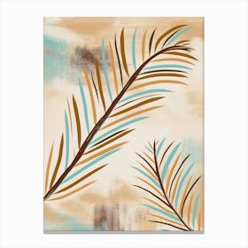 Earth Blue Boho Tropical Palm Leaves Canvas Print
