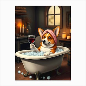 Corgi In A Bathtub Canvas Print