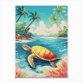 Sea Turtle On The Beach Risograph Style 1 Canvas Print