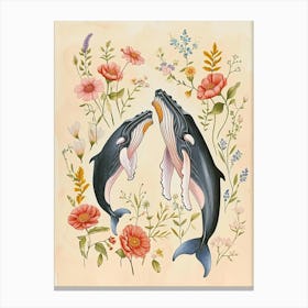 Folksy Floral Animal Drawing Whale 3 Canvas Print