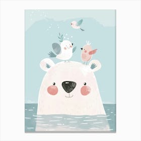 Polar Bear With Birds Canvas Print