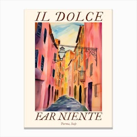 Il Dolce Far Niente Parma, Italy Watercolour Streets 3 Poster Canvas Print
