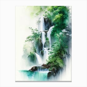 Saen Saep Waterfall, Thailand Water Colour  (2) Canvas Print