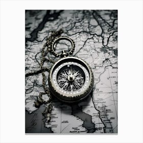 Compass On A Map 6 Canvas Print