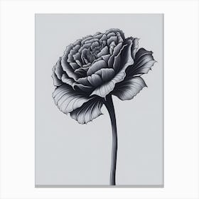 A Carnation In Black White Line Art Vertical Composition 25 Canvas Print