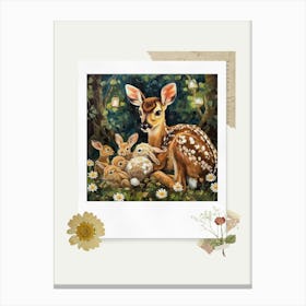 Scrapbook Fawn And Rabbits Fairycore Painting 2 Canvas Print