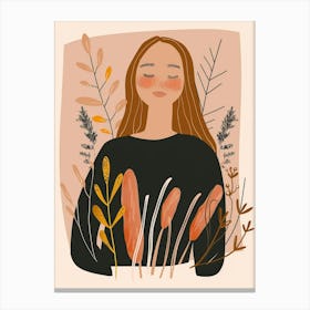 Girl With Flowers And Leaves Canvas Print