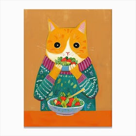 Cute Orange Eating Salad Folk Illustration 4 Canvas Print