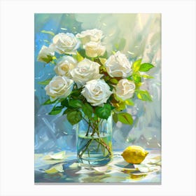 White Roses In A Vase 1 Canvas Print