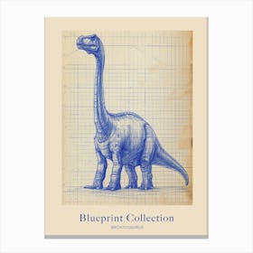 Brontosaurus Dinosaur Blue Print Sketch 1 Poster Canvas Print