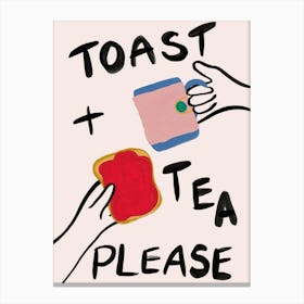 Toast and Tea Please Bedroom Kitchen Hand Drawn Illustrated Art Canvas Print