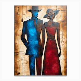 Couple In Blue And Red Canvas Print