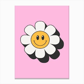 Pink Retro Smiley Flower Canvas Print