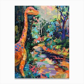 Colourful Dinosaur By The River Pattern 1 Canvas Print
