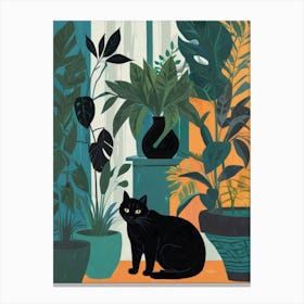 Black Cat In Pots Canvas Print