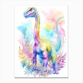 Rainbow Watercolour Brontosaurus Dinosaur Canvas Print
