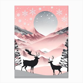 Christmas Tree And Deer, Rein deer, Christmas Tree art, Christmas Tree, Christmas vector art, Vector Art, Christmas art, Christmas, pink and white Canvas Print