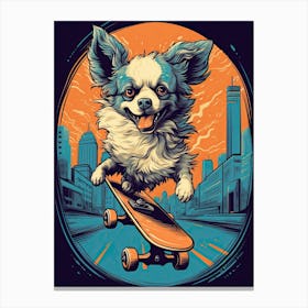 Papillon Dog Skateboarding Illustration 3 Canvas Print