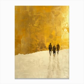 Three People Walking In The Snow Canvas Print