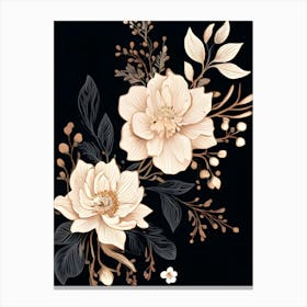 Flowers And Leaves On A Black Background Canvas Print