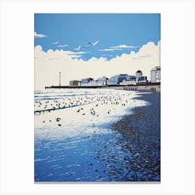 Linocut Of Brighton Beach East Sussex 1 Canvas Print