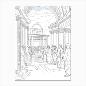 Line Art Inspired By The School Of Athence 3 Canvas Print
