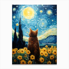 Cat Sunflowers 3 Canvas Print