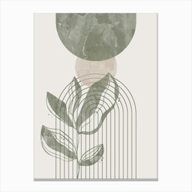 Boho Botanical Art, Sage Green and Beige Mid-Century Modern, Abstract Line Canvas Print