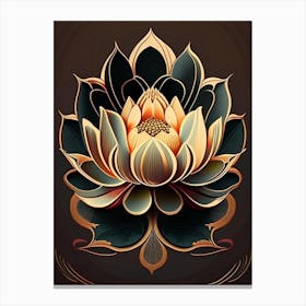 Lotus Flower, Buddhist Symbol Retro Illustration 2 Canvas Print
