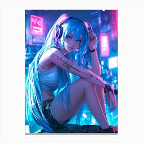 Anime Girl With Headphones 8 Canvas Print