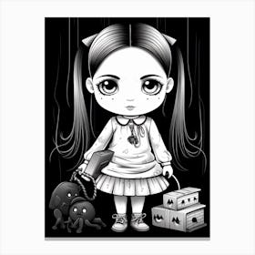 Cartoon Of Wednesday Addams Line Art 3 Fan Art Canvas Print