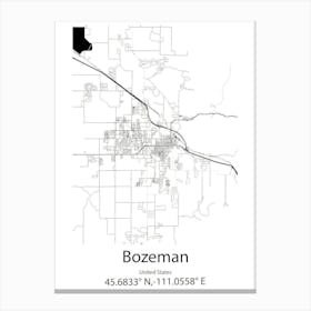 Bozeman,United States Minimalist Map 1 Canvas Print