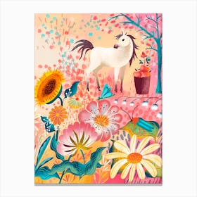 Horse In A Flower Garden Canvas Print