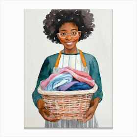 Afro-American Woman Holding Laundry Basket Canvas Print