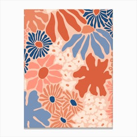 Floral Print in shades of orange and blue, warm palette Canvas Print