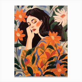 Woman With Autumnal Flowers Passionflower 2 Canvas Print