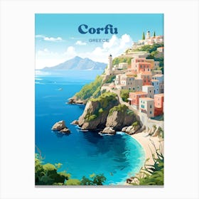 Corfu Greece Coastal Travel Art Illustration Canvas Print