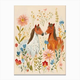 Folksy Floral Animal Drawing Horse 2 Canvas Print