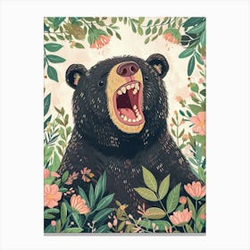 American Black Bear Growling Storybook Illustration 3 Canvas Print