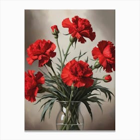 Vintage Red Carnations Canvas Print