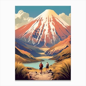 Tongariro Alpine Crossing New Zealand 3 Vintage Travel Illustration Canvas Print